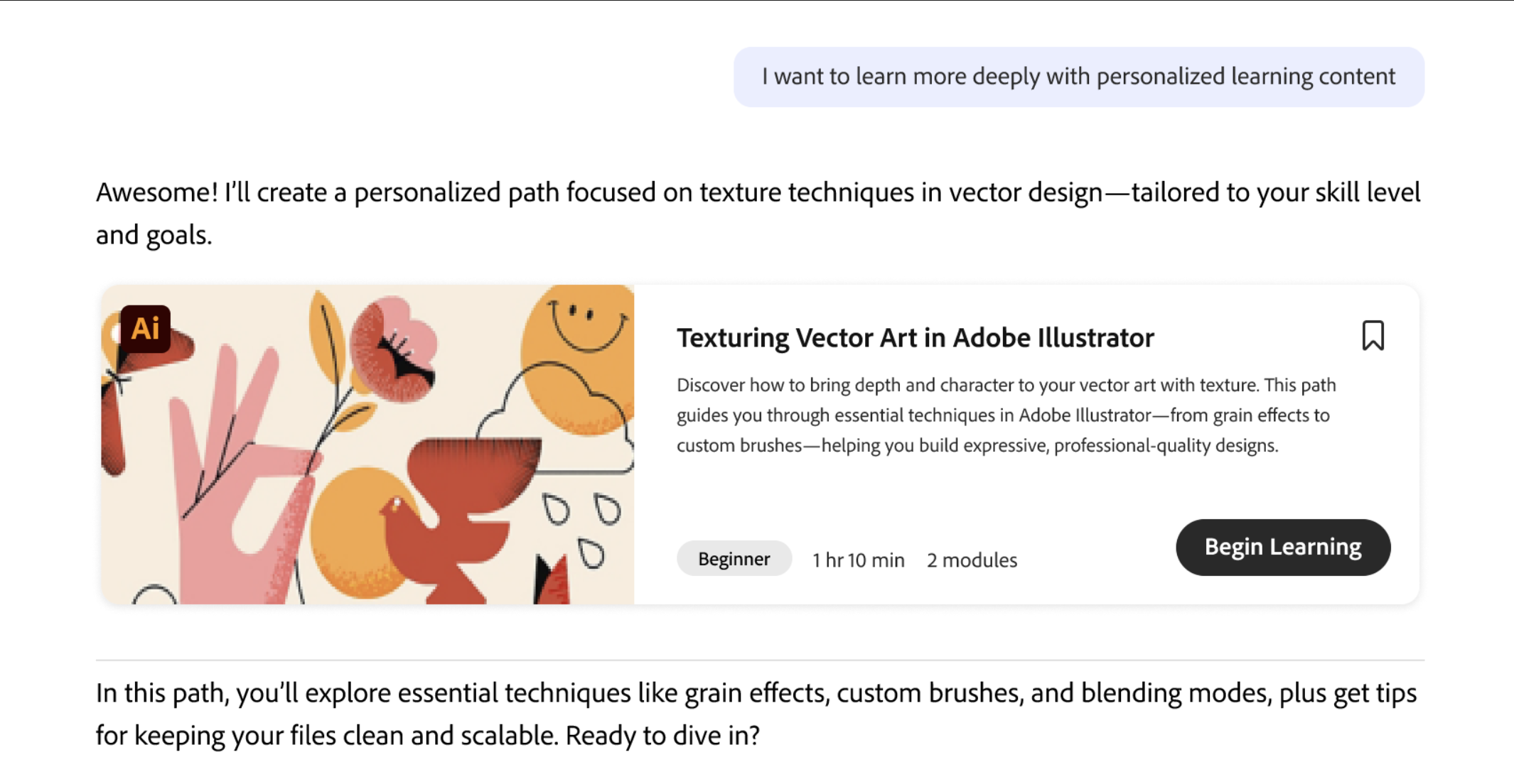Learning path option interface