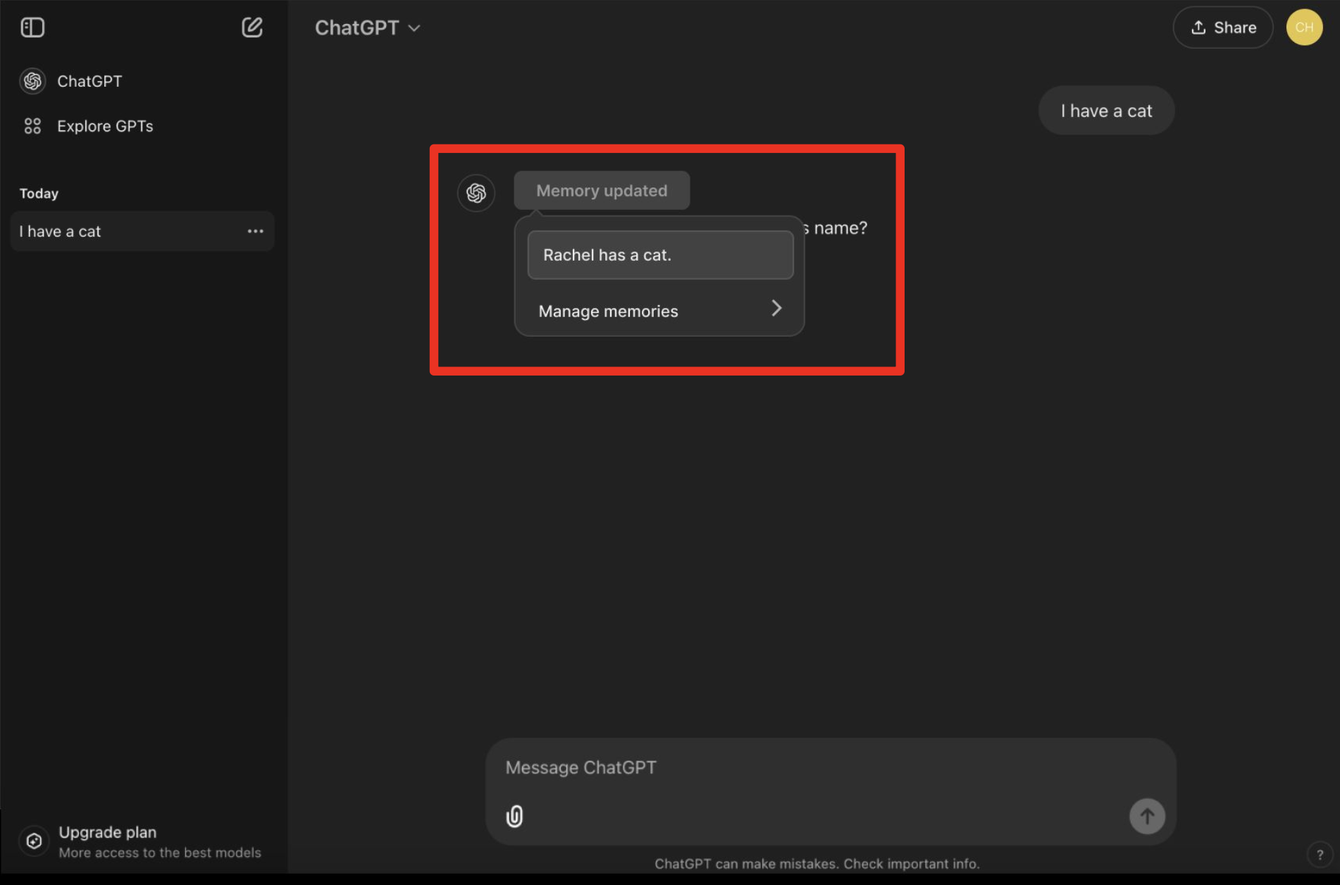 UI design improvement: clickable memory update message