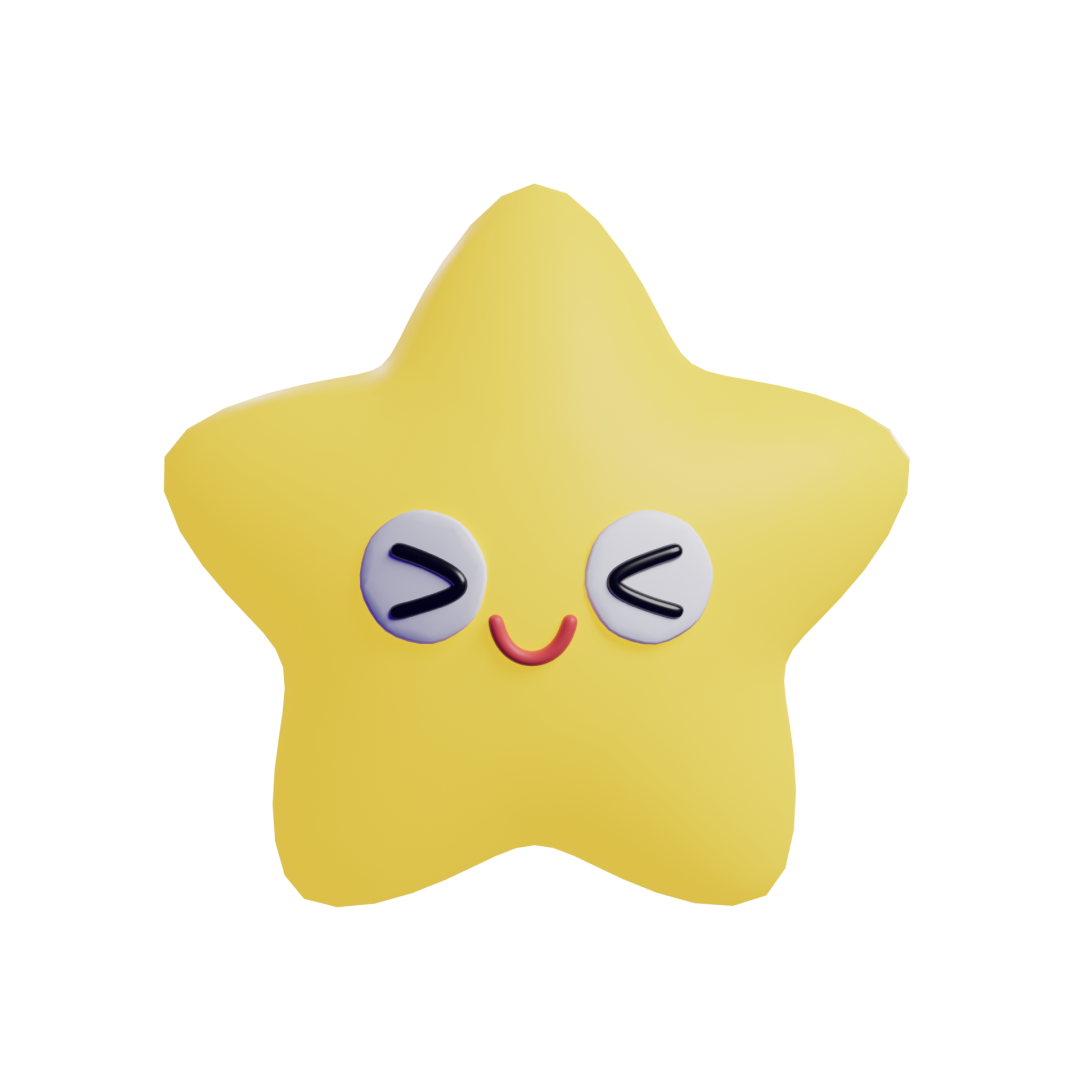 3d cute squinting star