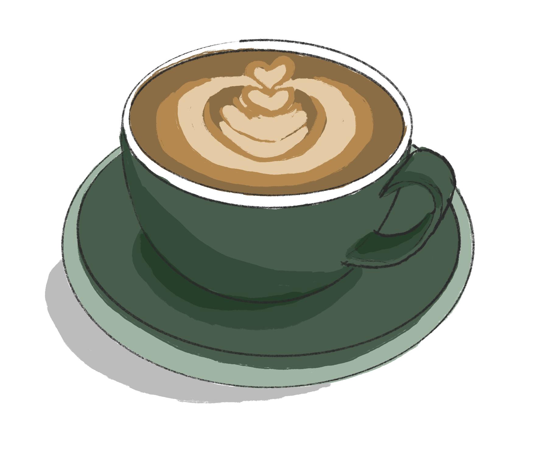 illustrated vanilla latte with heart latte art