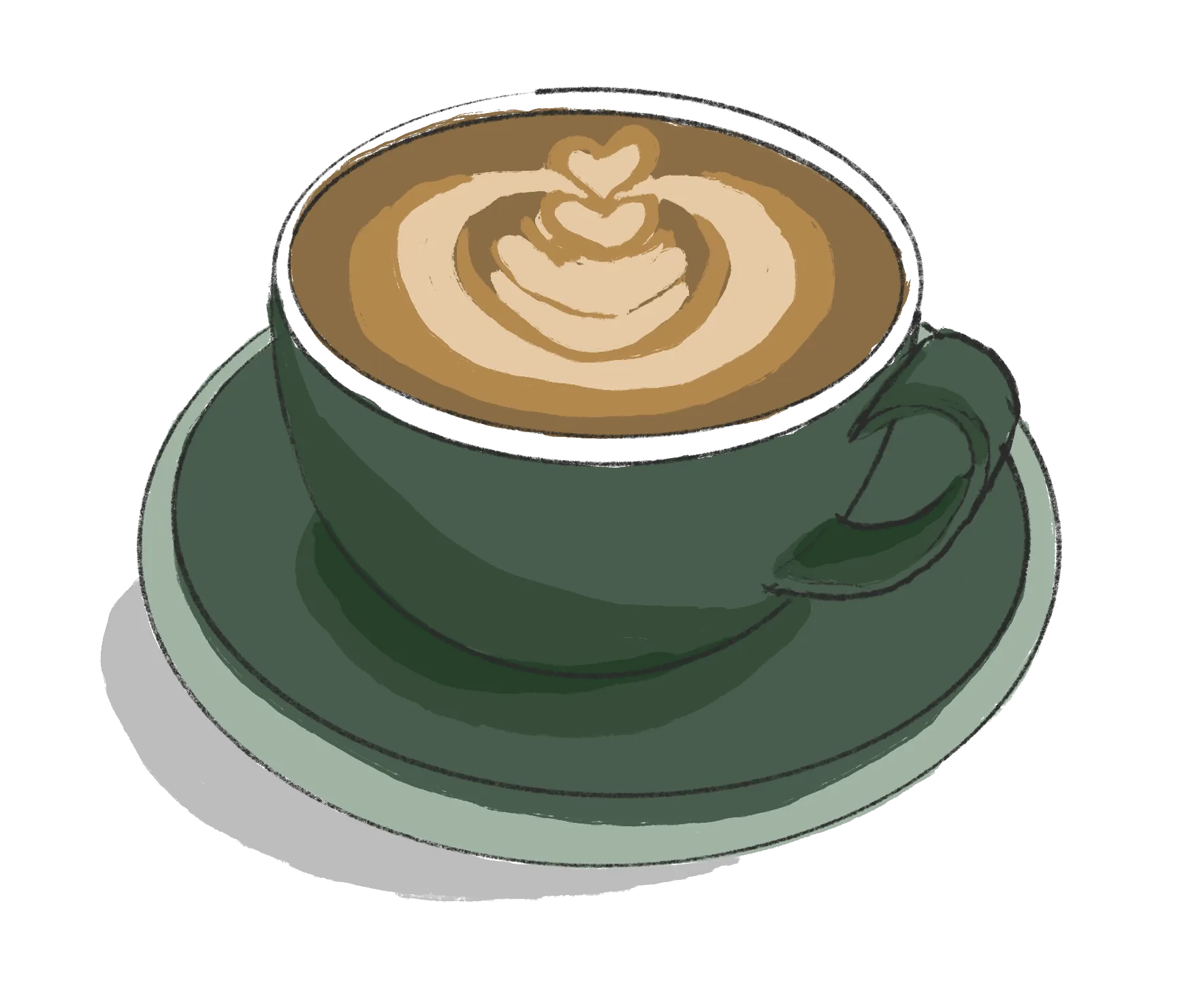 illustrated vanilla latte with heart latte art
