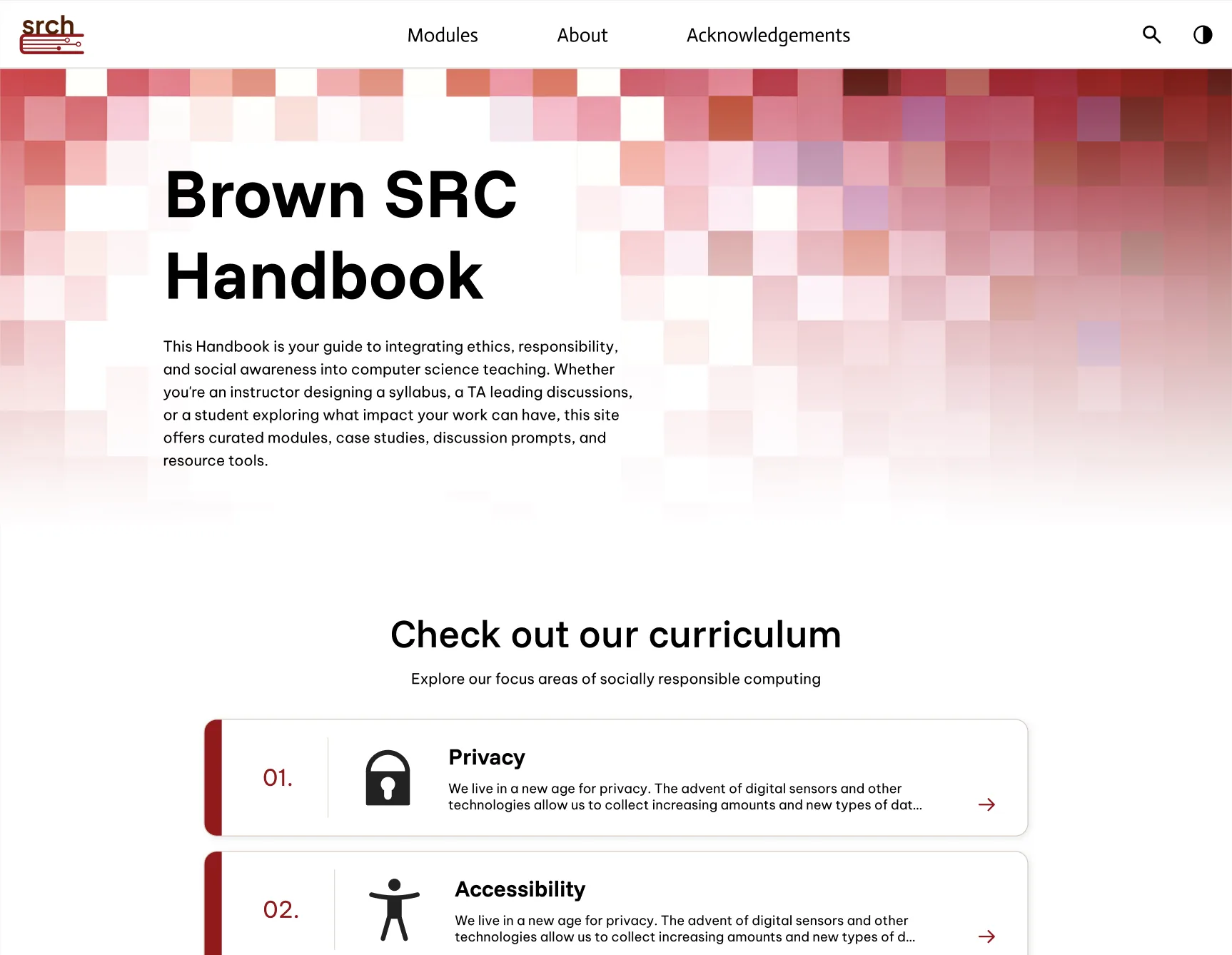 SRCH homepage in light mode