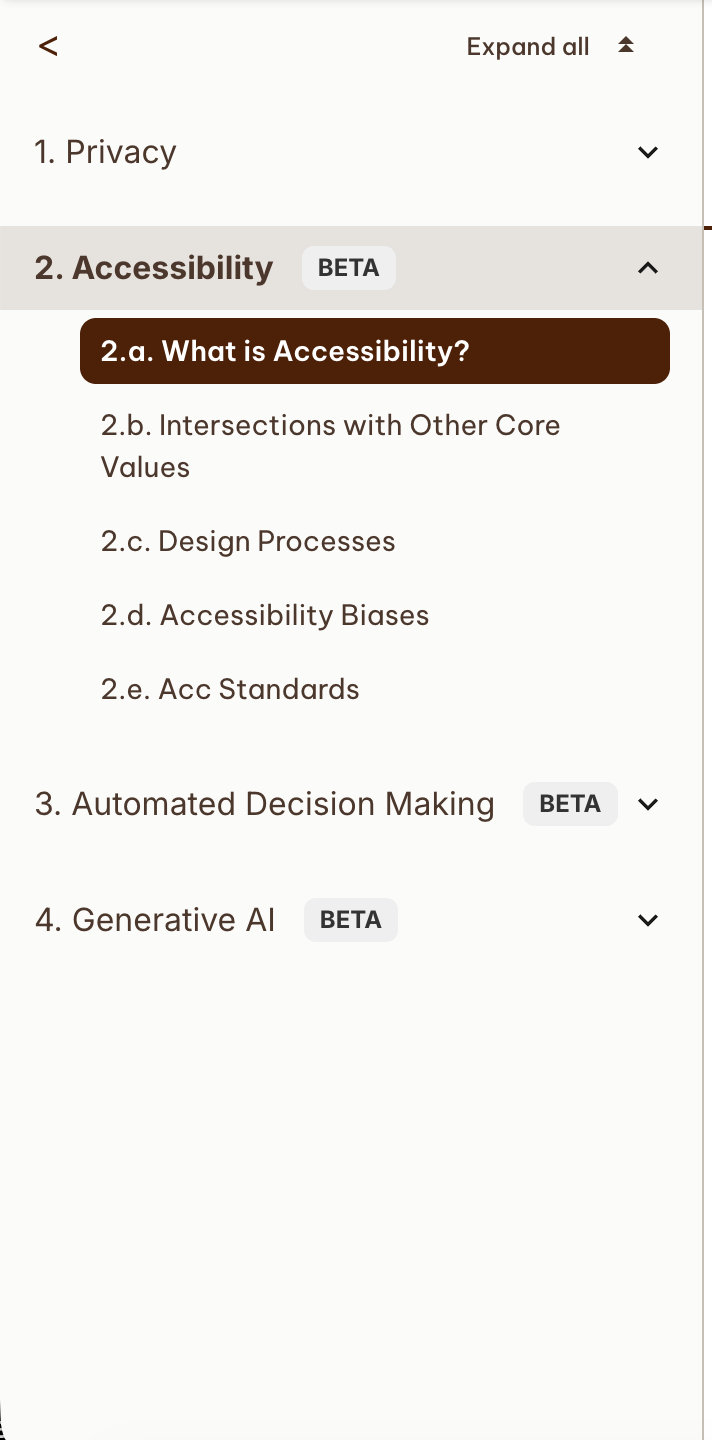 Sidebar navigation before revisions — flat module list