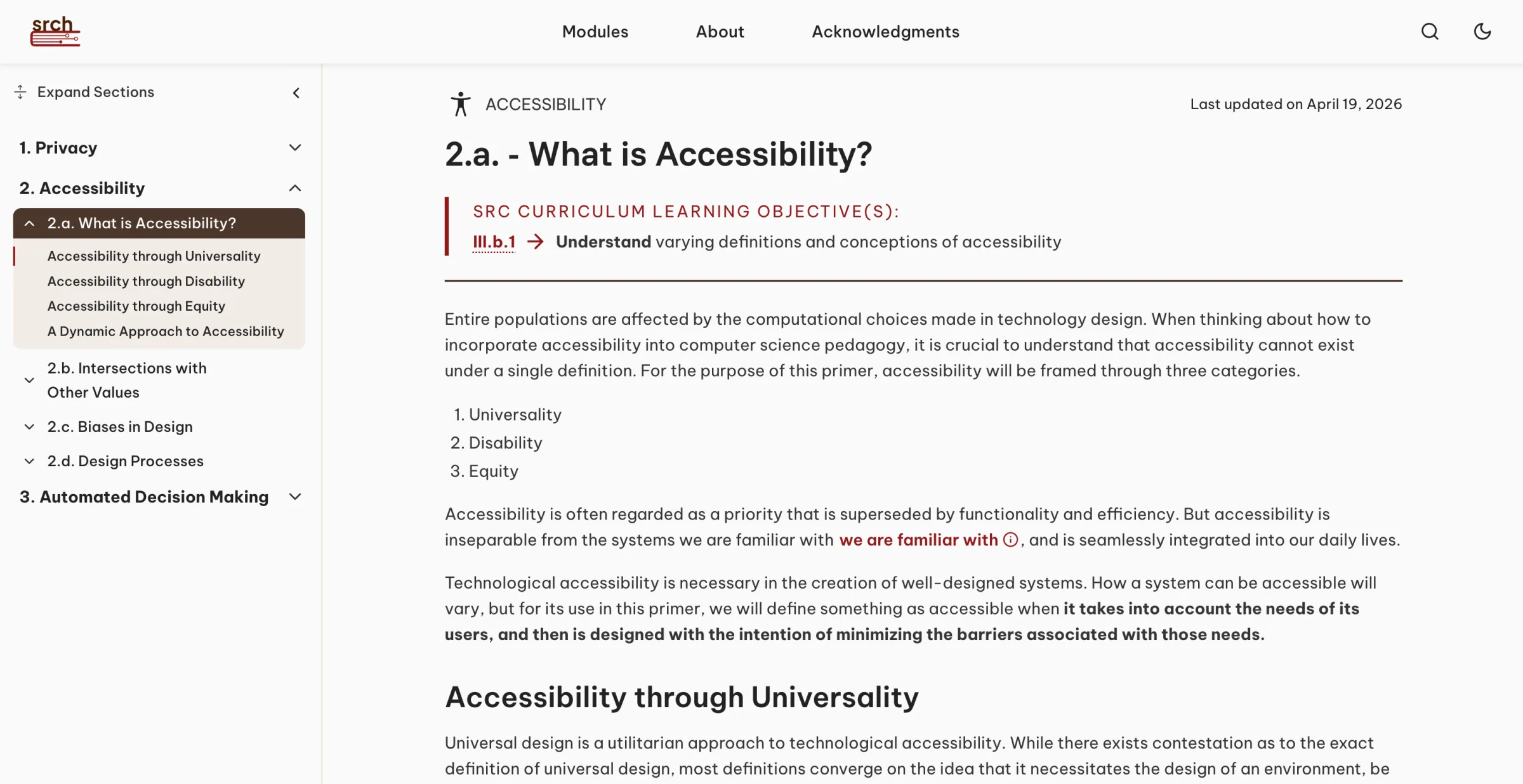 Primer page after revisions — learning objectives and clearer hierarchy