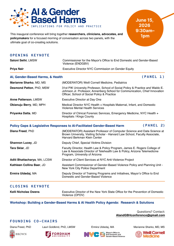 Agenda for the AI and Gender-Based Harms conference on June 15, 2026