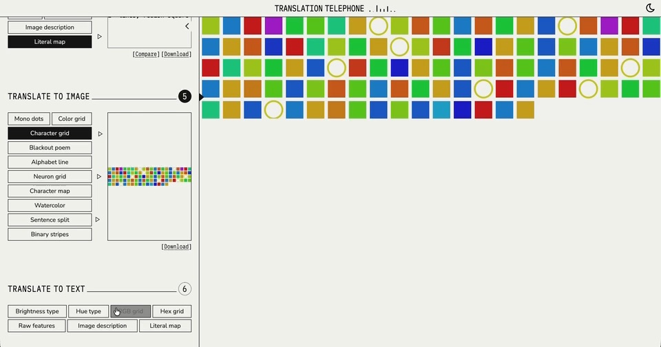 Character grid setting the text as a field of colored squares