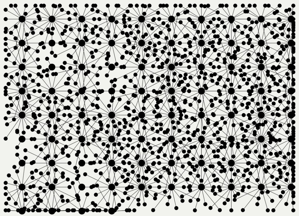 A field of black dots joined into a network