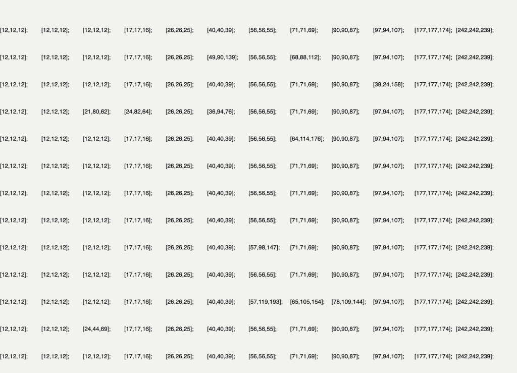 Rows of RGB color values