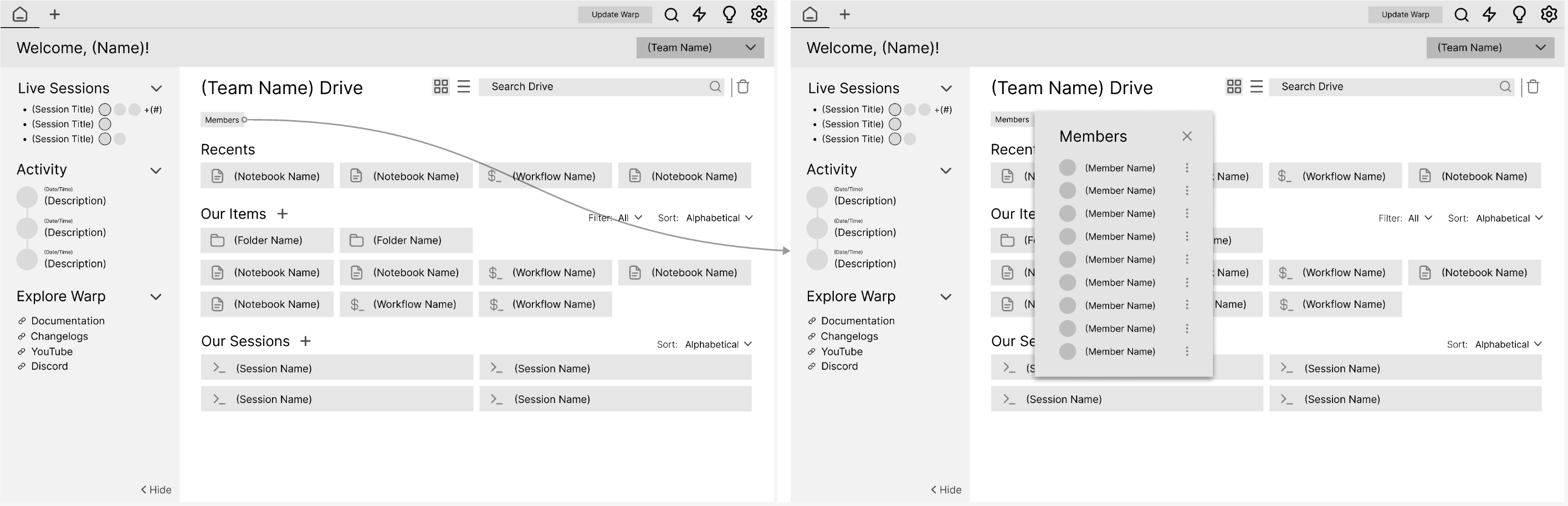 final low-fi for team member homepage