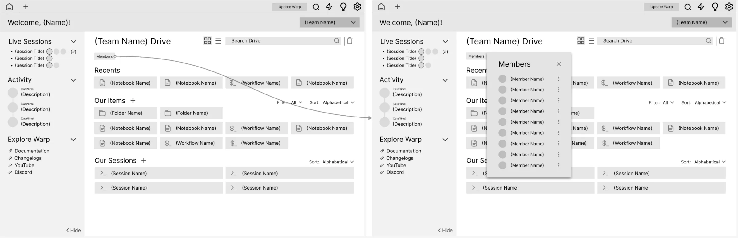 final low-fi for team member homepage